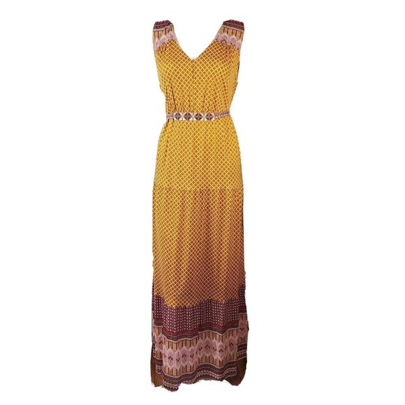 STYLE & CO Orange Red Geometric Pattern Sleeveless Maxi Dress Womens M Medium - Picture 1 of 6